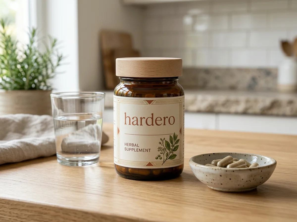 Hardero supplement bottle with botanical herbs and pumpkin seeds - natural men's wellness
